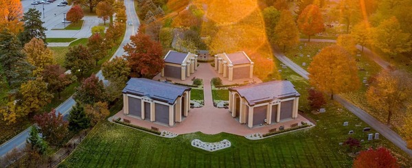 Aerial view of the mausolea with the trees in autumn colors